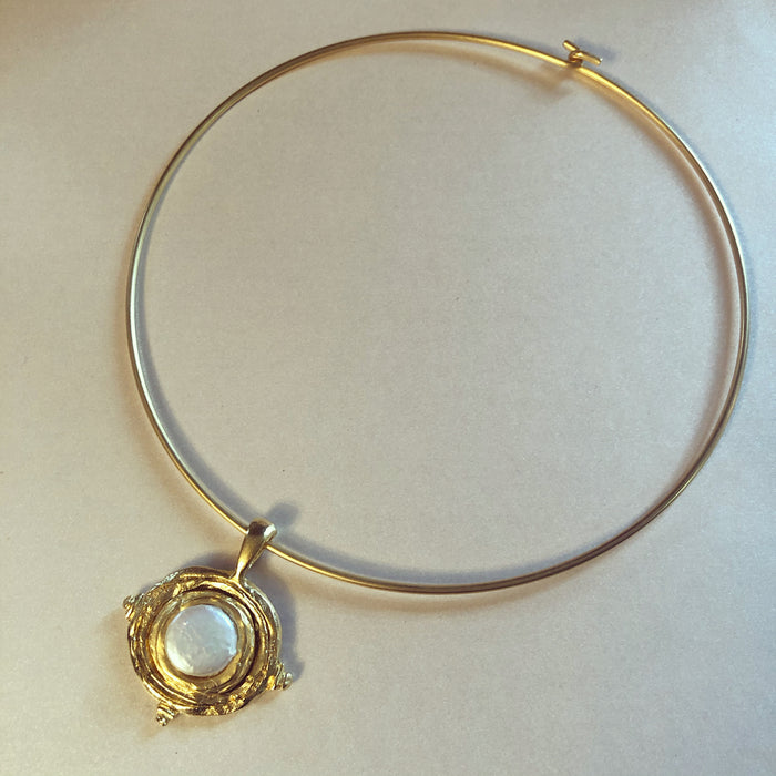 Gold and Genuine Freshwater Pearl Pendant on Gold Neck Ring