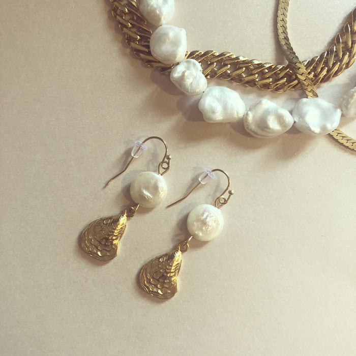 Coin Pearl Oyster Earrings