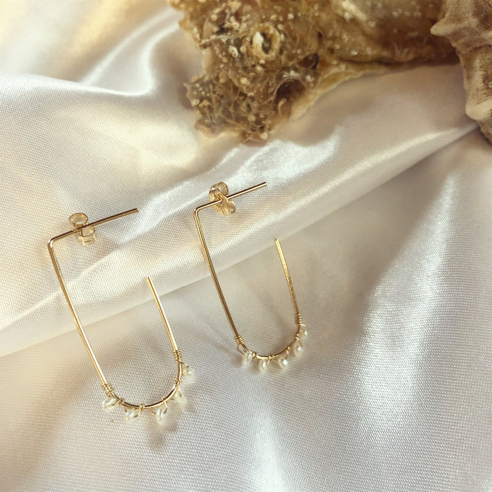 Geometric Earrings with Genuine Pearls