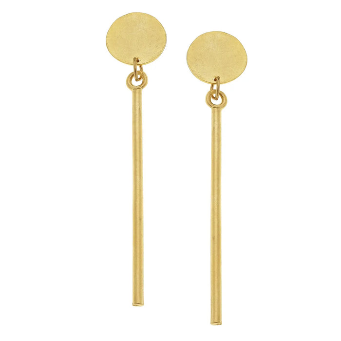 Gold Round and Thin Bar Earrings