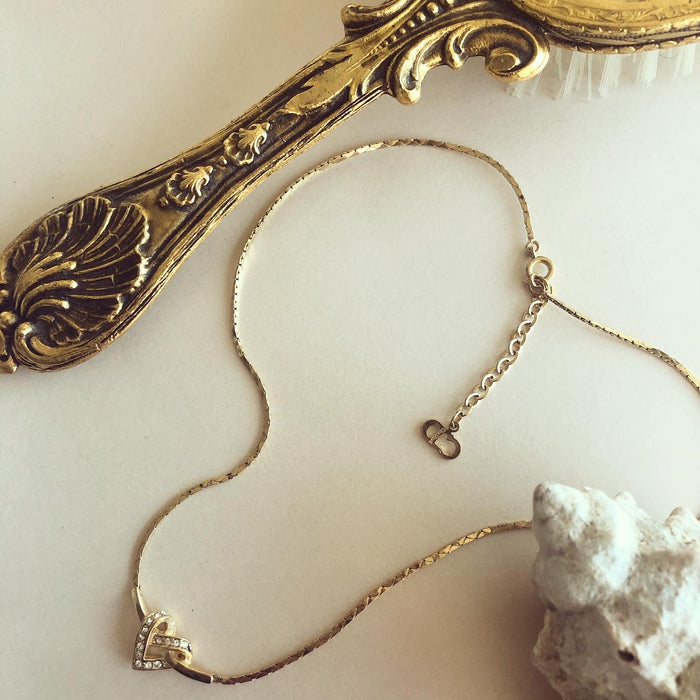 Christian Dior Vintage Crystal Heart Pendant Necklace - Clear, Gold-Plated Pendant  Necklace, Necklaces - CHR410064 | The RealReal