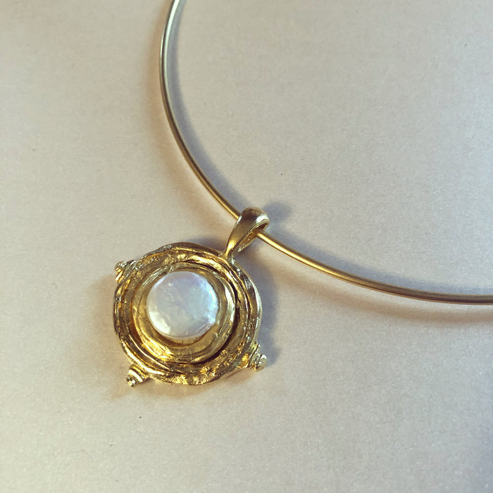 Gold and Genuine Freshwater Pearl Pendant on Gold Neck Ring