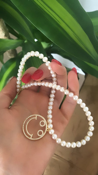 Smiley Face Genuine Pearl Necklace