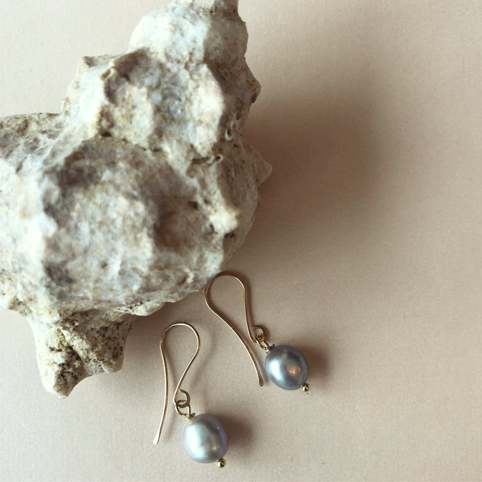 Dainty Genuine Blue Toned Pearls on Gold Hammered Hooks