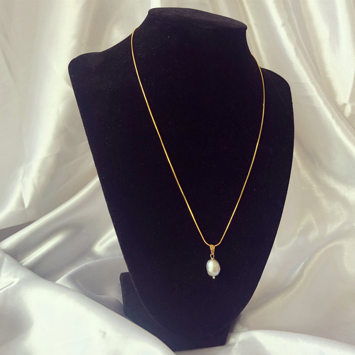 Dainty Genuine Freshwater Blue Toned Pearl Pendant on Gold-filled Snake Chain