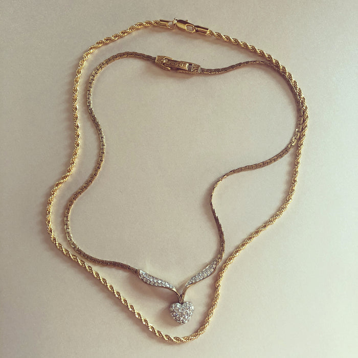 Stunning Vintage 1980s Crystal Heart Necklace Doublet