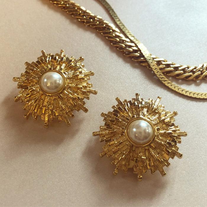 Fabulous Genuine Vintage St. John Golden Sun Burst Clip-On Earrings