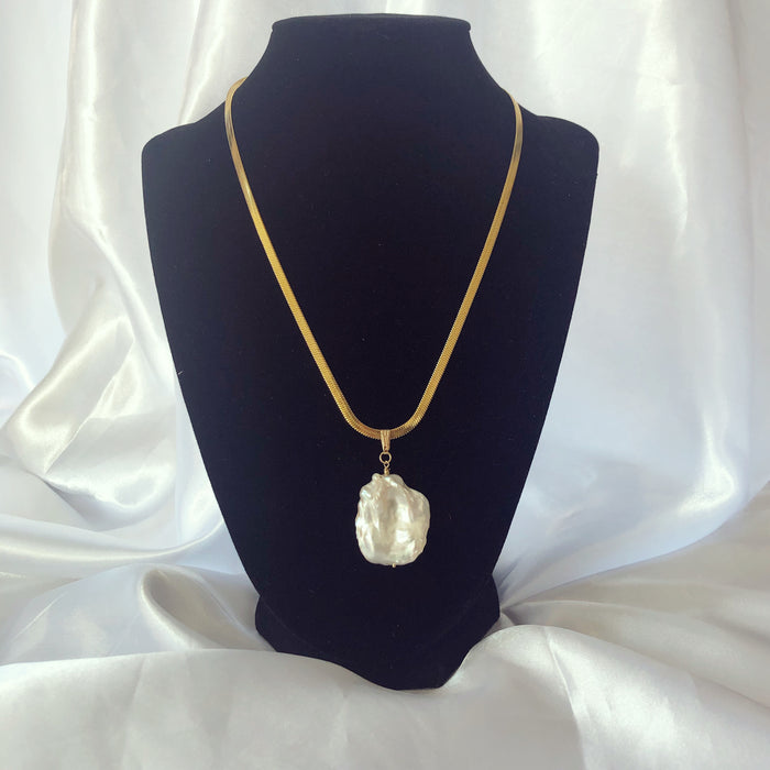 Massive Pearl Pendant on Herringbone Chain