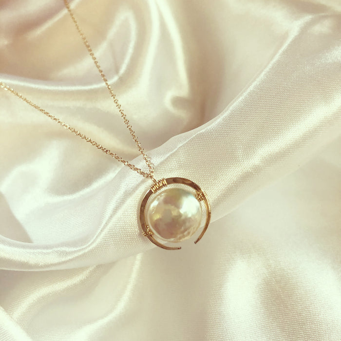 Genuine Pearl Necklace with Gold Halo