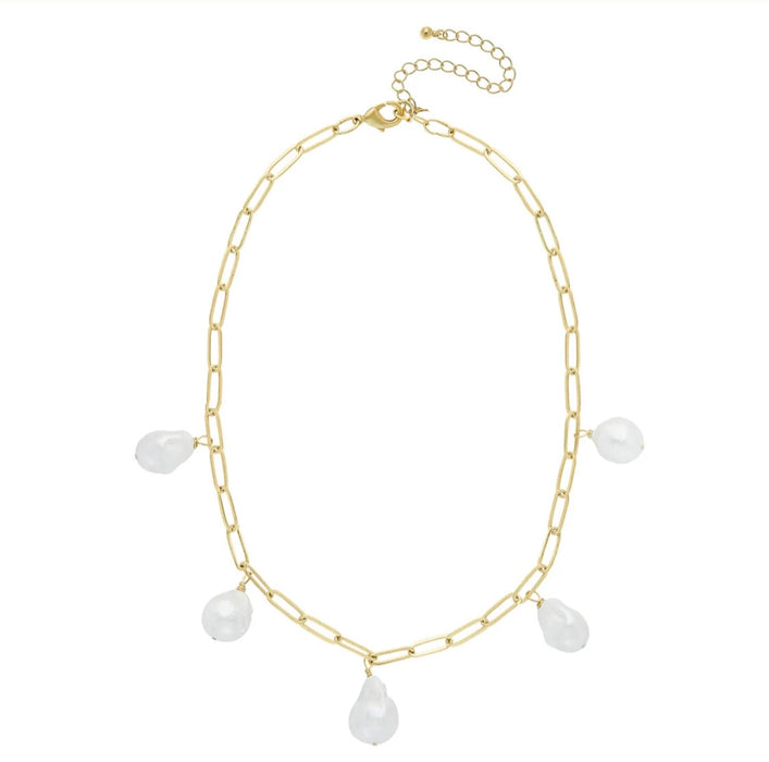 Chunky Paper Clip Chain Pearl Drop Necklace