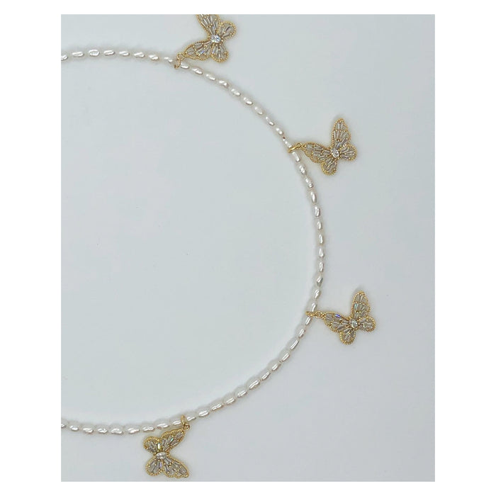 Genuine Rice Pearl Butterfly Necklace