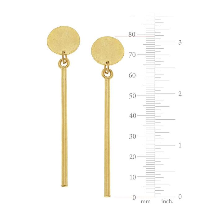 Gold Round and Thin Bar Earrings