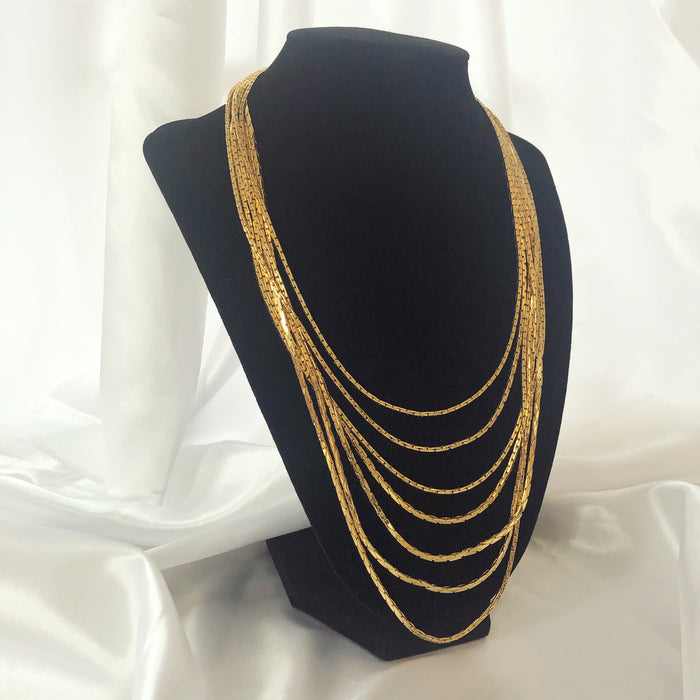 Genuine Vintage Fabulous Golden Waterfall Necklace with Swarovski Crystal Clasp
