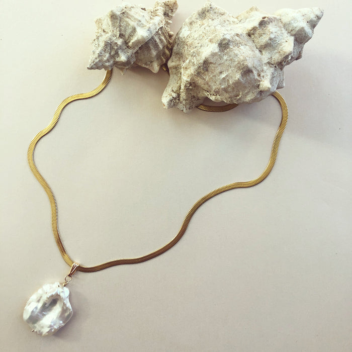 Massive Pearl Pendant on Herringbone Chain