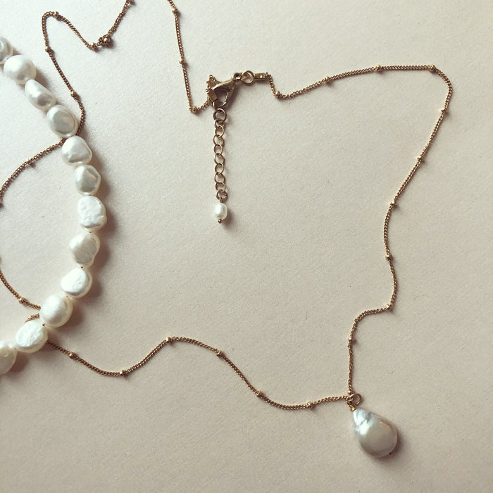 Genuine Pearl Pendant on Long Satellite Chain