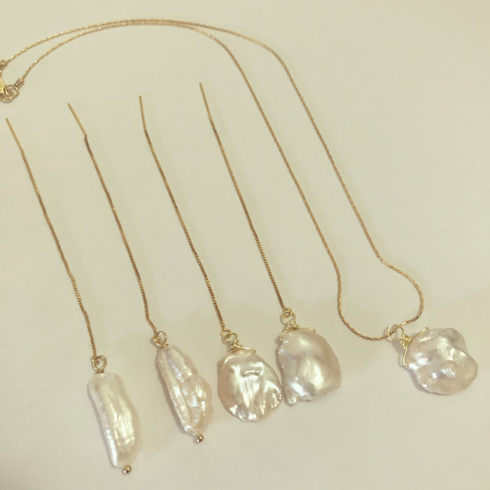 Genuine Pearl Necklace and Threader Earring Set