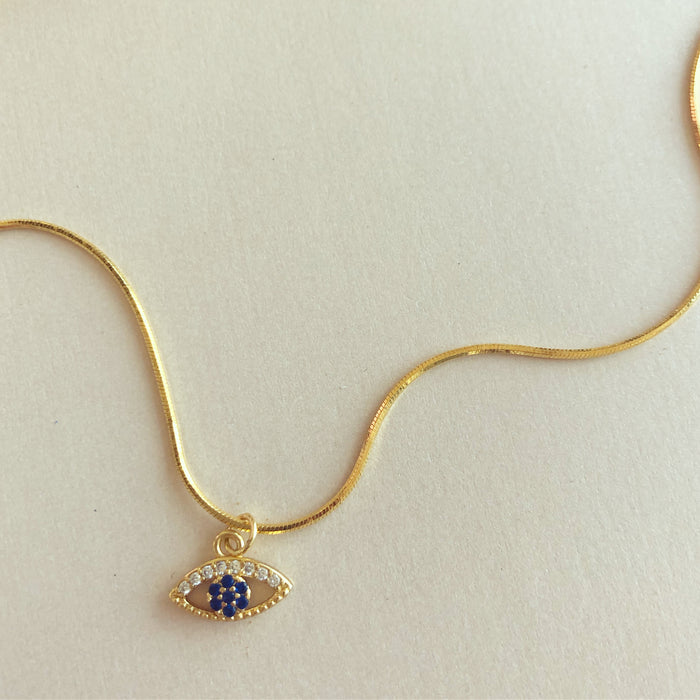 Dainty Evil Eye Decal on Gold-filled Snake Chain