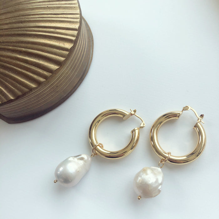 Massive Baroque Pearls on Thick Gold-filled Hoops
