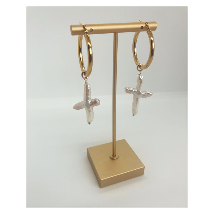 High Priestess Genuine Cross-shaped Pearl Earrings