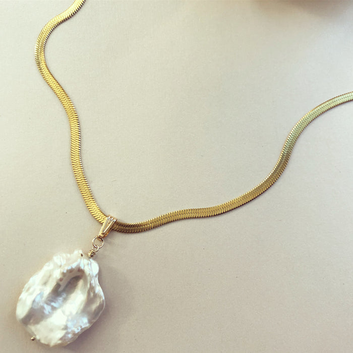 Massive Pearl Pendant on Herringbone Chain