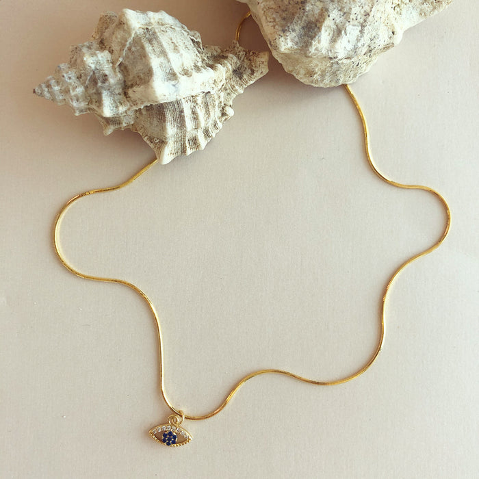 Dainty Evil Eye Decal on Gold-filled Snake Chain